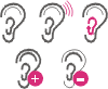 icoon van oor, oor met hoorapparaat, luider en zachter
