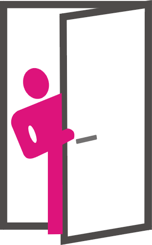 icoon van een persoon die kijkt door een open deur