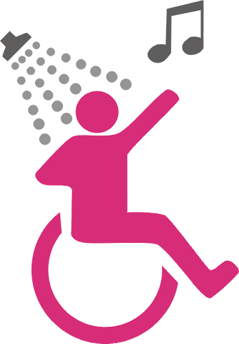 icoon van rolstoelgebruiker onder de douche
