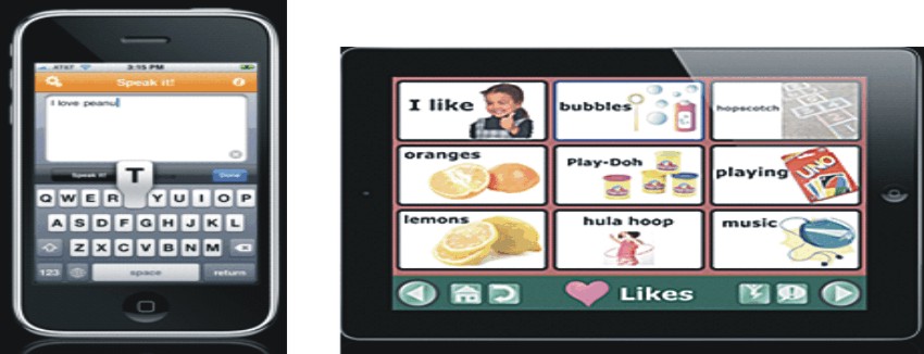 Tekstcommunicatie via Speak-It! op iPhone en symboolcommunicatie via GoTalk Now op iPad