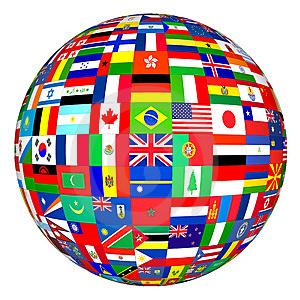 uitbreiding communicatietoestel: foto van een wereldbol met verschillende nationale vlaggen