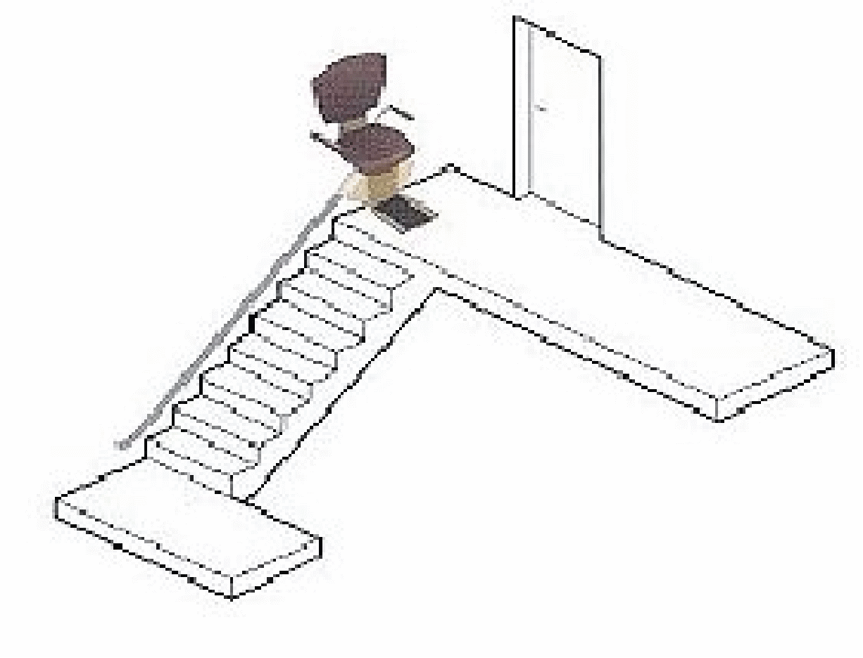 schets van een traplift over één trap