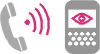 icoon van een telefoonhoorn met signalen en een gsm met een oog