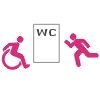 icoon van een rolstoelgebruiker en een stapper die naar het toilet rijden/lopen
